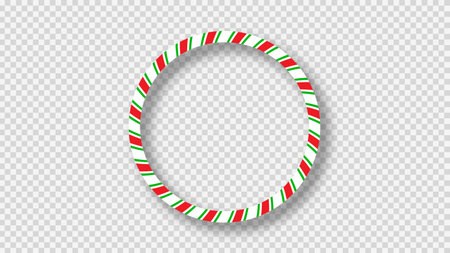 Christmas candy cane round frame with red, green and white stripes. Perfect for holiday cards, banners, or festive templates. Vector illustrationのイラスト素材