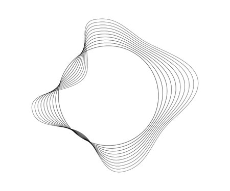 Round curved sound waves with dynamic wavy stripes. Black wavy circles on a white background. Design element. Vector illustrationのイラスト素材