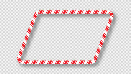 Christmas candy cane paralellogram shape frame with red and white stripes. Perfect for holiday cards, banners, or festive templates. Vector illustrationのイラスト素材