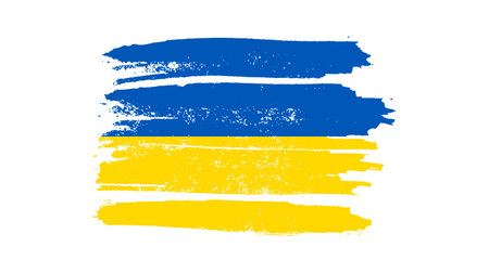 Ukrainian national flag in grunge style. Painted with a brush stroke flag of Ukraine. vector illustrationのイラスト素材