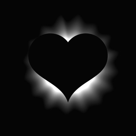 Heart illuminated frame with gradient. White heart neon banner isolated on black background. Vector illustrationのイラスト素材