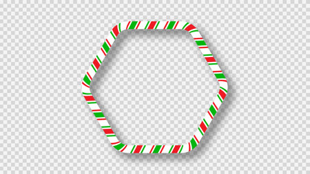 Christmas candy cane hexagon shape frame with red, green and white stripes. Perfect for holiday cards, banners, or festive templates. Vector illustrationのイラスト素材