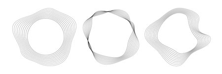 Set of three round curved sound waves with dynamic wavy stripes. Collection of black wavy circles on a white background. Design element. Vector illustrationのイラスト素材