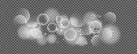 Bokeh circles on transparent background. White shining dust, flare sparkles and bokeh lights. Vector illustrationのイラスト素材