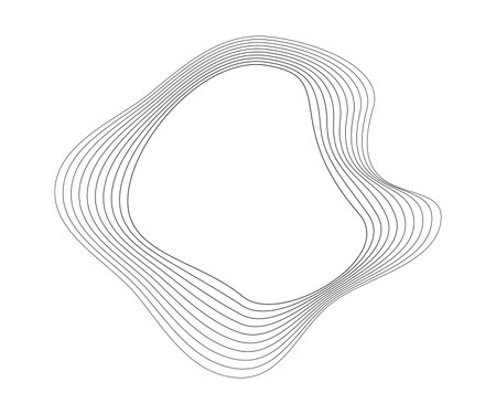 Round curved sound waves with dynamic wavy stripes. Black wavy circles on a white background. Design element. Vector illustrationのイラスト素材