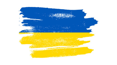 Ukrainian national flag in grunge style. Painted with a brush stroke flag of Ukraine. vector illustrationのイラスト素材