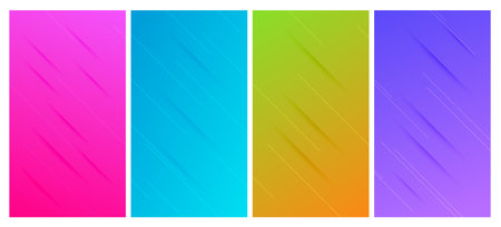 Set of four abstract gradient backgrounds with lines and shadows. Header banner. Bright abstract presentation backdrop. Vector illustrationのイラスト素材