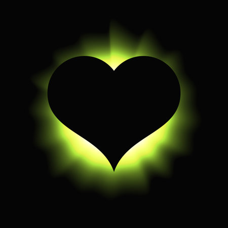 Heart illuminated frame with gradient. Green heart neon banner isolated on black background. Vector illustrationのイラスト素材