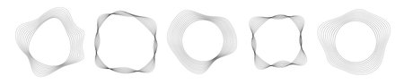 Set of five round curved sound waves with dynamic wavy stripes. Collection of black wavy circles on a white background. Design element. Vector illustrationのイラスト素材