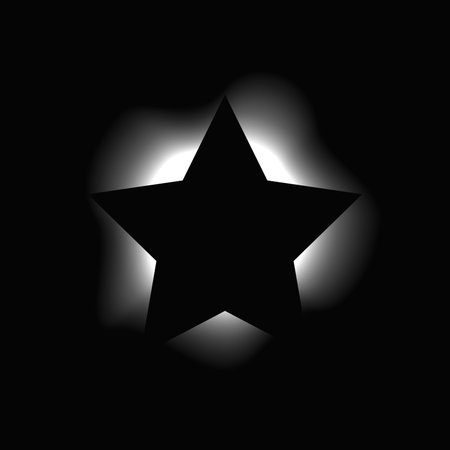 Star illuminated frame with gradient. White star neon banner isolated on black background. Vector...