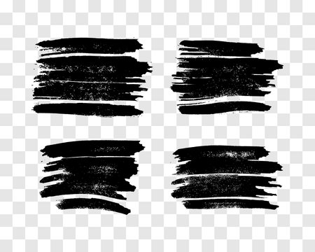 Set of four black brush strokes. Hand drawn ink spots isolated on transparent background. Vector illustrationのイラスト素材