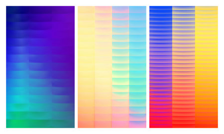 Set of three frosted ribbed glass texture backgrounds. Gradient reflections on a corrugated glass...