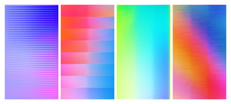 Set of four frosted ribbed glass texture backgrounds. Gradient reflections on a corrugated glass...