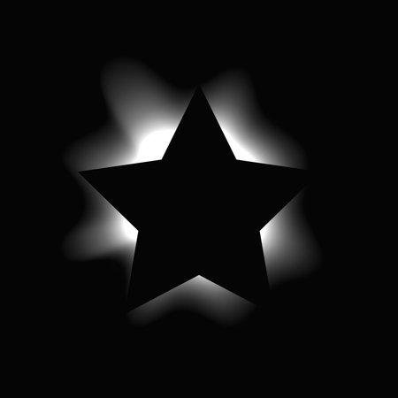 Star illuminated frame with gradient. White star neon banner isolated on black background. Vector...