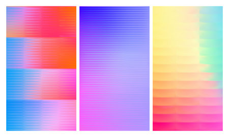 Set of three frosted ribbed glass texture backgrounds. Gradient reflections on a corrugated glass...