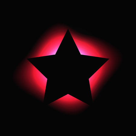 Star illuminated frame with gradient. Red heart neon banner isolated on black background. Vector...