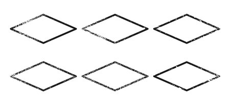 Set of grunge borders in rhombus form. Collection of six dark textured frames with empty space on white background. Vector illustrationのイラスト素材