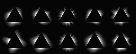 Big set of triangle illuminate frames with gradient. Ten white neon banners isolated on black...