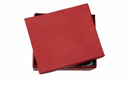 Top view of a red box against a white backgroundの写真素材