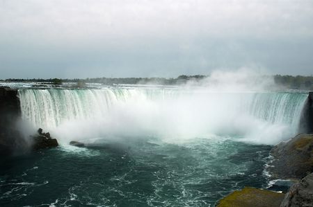 Arial view of Niagara falls on a bright summer dayの写真素材