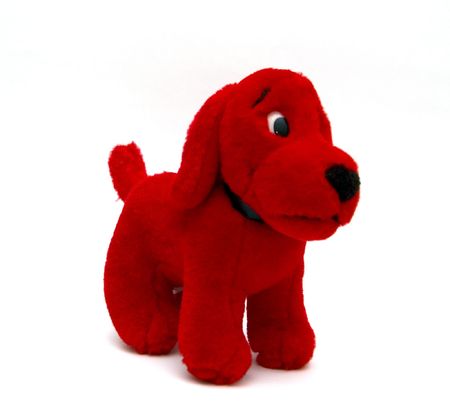 A Red puppy doll isolated on white back groundの写真素材