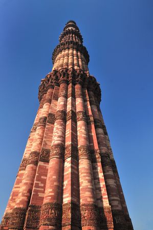 The tower Qutub Minar is the tallest brick minaret in the world. Delhi, Indiaの写真素材