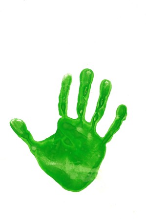 Hand imnprint of a young child on a white back groundの写真素材