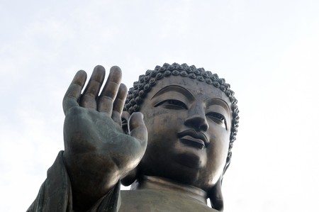 Tian Tan Giant Buddha overlooking with love from Hong Kong China の写真素材