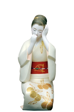 Beautiful japanses dolls on display at a local exhibitionの写真素材