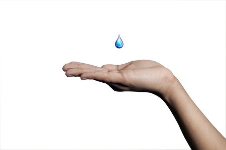 Save Water - A yound hand isolated on a white backgroundの写真素材