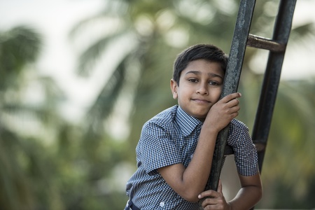 Handsome Indian toddler ready to go to schoolの写真素材