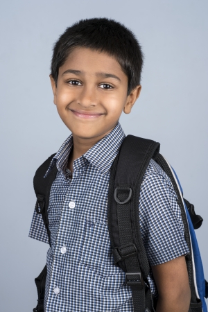 Handsome Indian toddler ready to go to schoolの写真素材