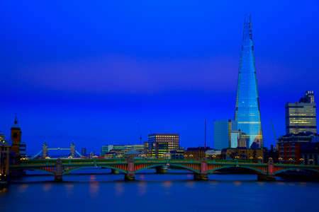 New London city hall at night , panoramic view from river.の写真素材
