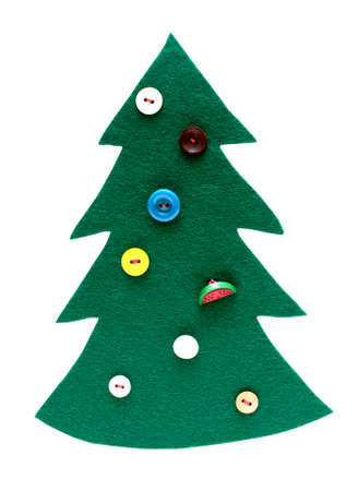 Felt Christmas tree isolated on a white backgroundの写真素材