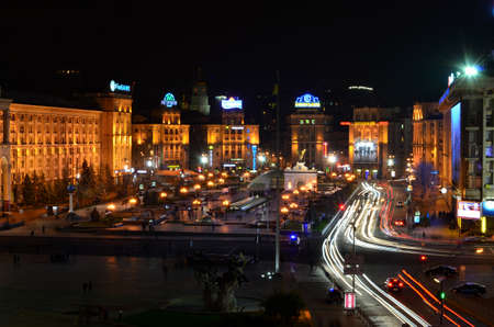 KYIV, UKRAINE - NOVEMBER 10: Night panorama of Maidan Nezalezhnosti (Independence Square), the...