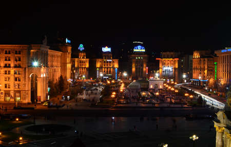 KYIV, UKRAINE - NOVEMBER 10: Night panorama of Maidan Nezalezhnosti (Independence Square), the central square of Kiev, where most Ukrainian events and occasions take place, on November 10, 2012 in Kyiv, Ukraine.のeditorial素材