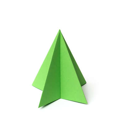 Origami Christmas tree isolated on white backgroundの写真素材