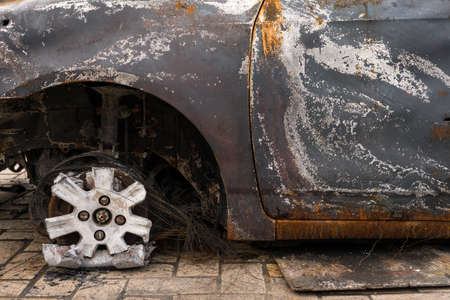 The exhibition of evidence Russia's aggression in Ukraine on Mykhaylivska Squareの写真素材