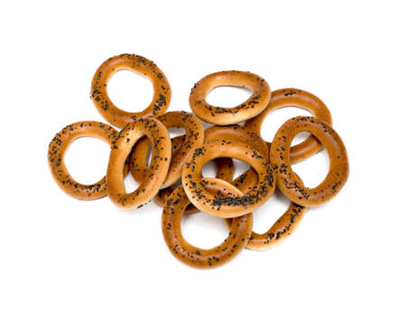 Ring bagels on a white backgroundの写真素材
