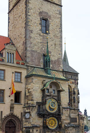 The medieval astronomical clock in the Old Town square in Pragueの写真素材