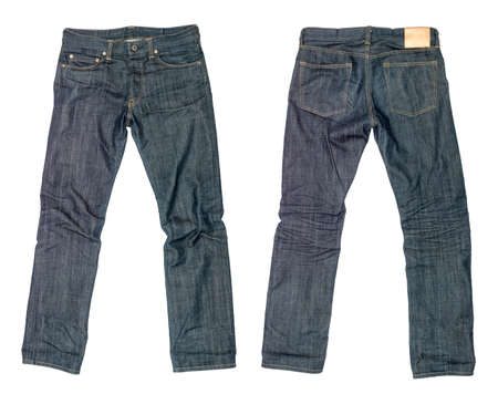 dark blue jeans on a white backgroundの写真素材