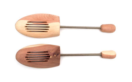 Pair of shoe trees isolated on white backgroundの写真素材