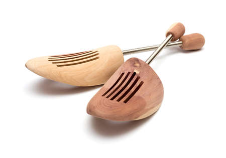 Pair of shoe trees isolated on white backgroundの写真素材