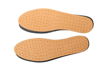 Brown insoles for shoes on a white backgroundの写真素材