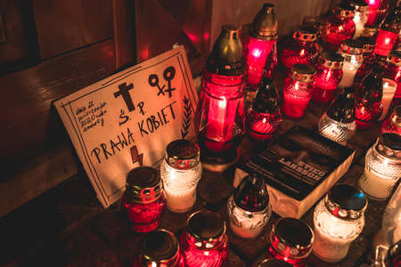 Lublin, Poland - October 23, 2020: Protest (Pogrzeb Praw Kobiet) organized by Strajk Women against abortion ban in Polandのeditorial素材