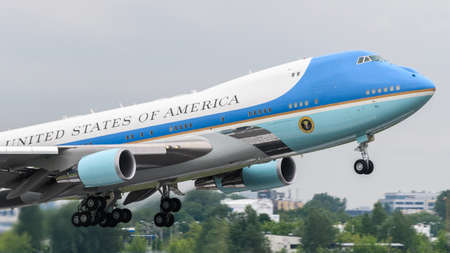 Warsaw, Poland - June 4, 2014: Air Force One with president of the United States Barack Obama departing from Warsaw Chopin Airportのeditorial素材