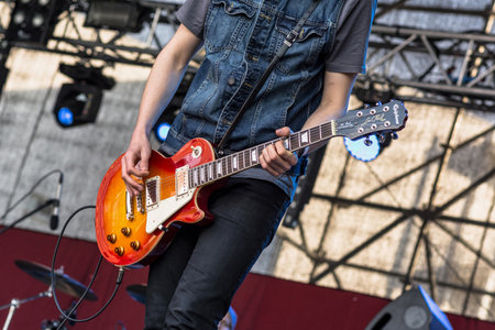 Lublin, Poland - May 3, 2015: Live concert of band Wasted at Medykalia 2015 (Uniwersytet Przyrodniczy, WSPA, WSSP) in Lublinのeditorial素材