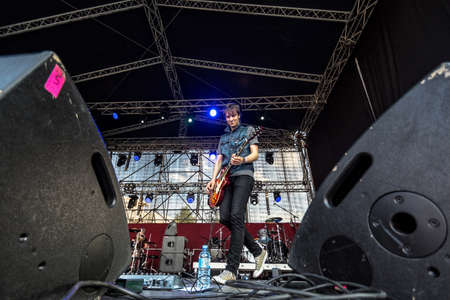 Lublin, Poland - May 3, 2015: Live concert of band Wasted at Medykalia 2015 (Uniwersytet Przyrodniczy, WSPA, WSSP) in Lublinのeditorial素材