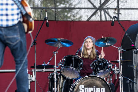 Lublin, Poland - May 3, 2015: Live concert of band Wasted at Medykalia 2015 (Uniwersytet Przyrodniczy, WSPA, WSSP) in Lublinのeditorial素材