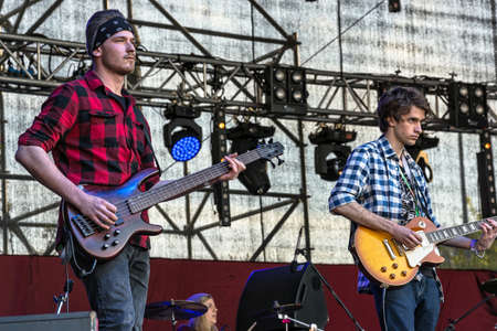 Lublin, Poland - May 3, 2015: Live concert of band Wasted at Medykalia 2015 (Uniwersytet Przyrodniczy, WSPA, WSSP) in Lublinのeditorial素材